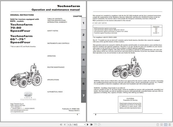 Landini Tractor Technofarm 65 80 Operators Maintenance Manual 6508011M2 EN 1