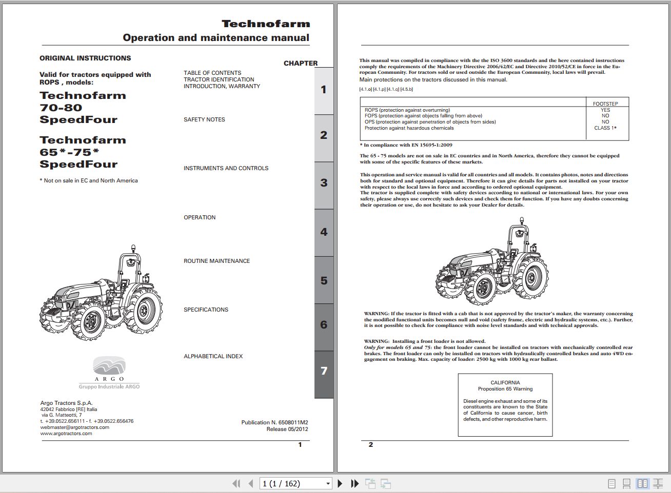 Landini Tractor Technofarm 65 80 Operators Maintenance Manual 6508011M2 EN 1