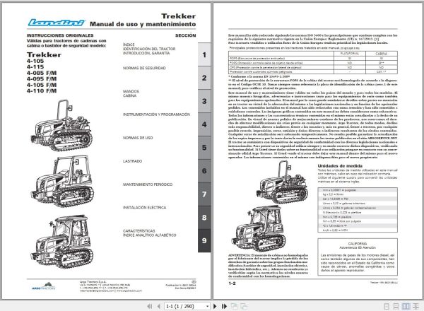 Landini Tractor Trekker 4 105 to 4 110 F M Operators Maintenance Manual 6621080A4 ES 1