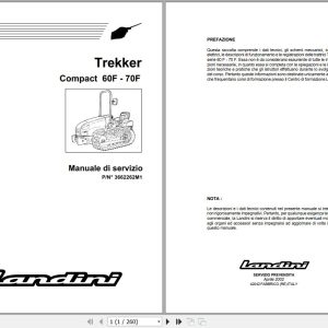 Landini Tractor Trekker 60F 70F Compact Service Manual 3662262M1 IT 1