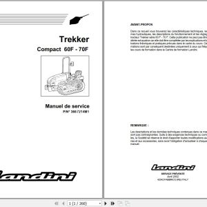 Landini Tractor Trekker 60F 70F Compact Service Manual 3667214M1 FR 1