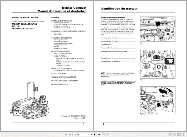 Landini Tractor Trekker 60F to 70F Compact Operators Maintenance Manual 3659986M2 FR 1