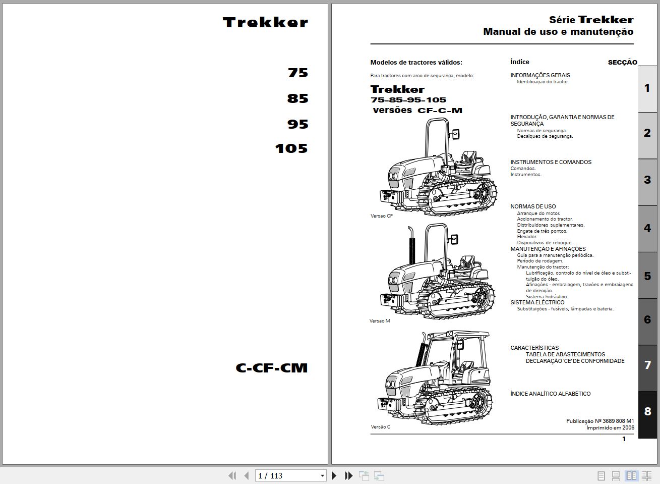 Landini Tractor Trekker 75 85 95 105 C CF CM Operators Maintenance Manual 3689808M1 PT 1
