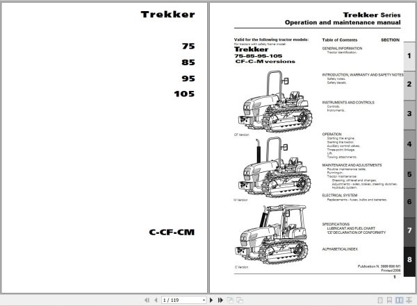 Landini Tractor Trekker 75C to 105CM Operators Maintenance Manual 3689806M1 EN 1