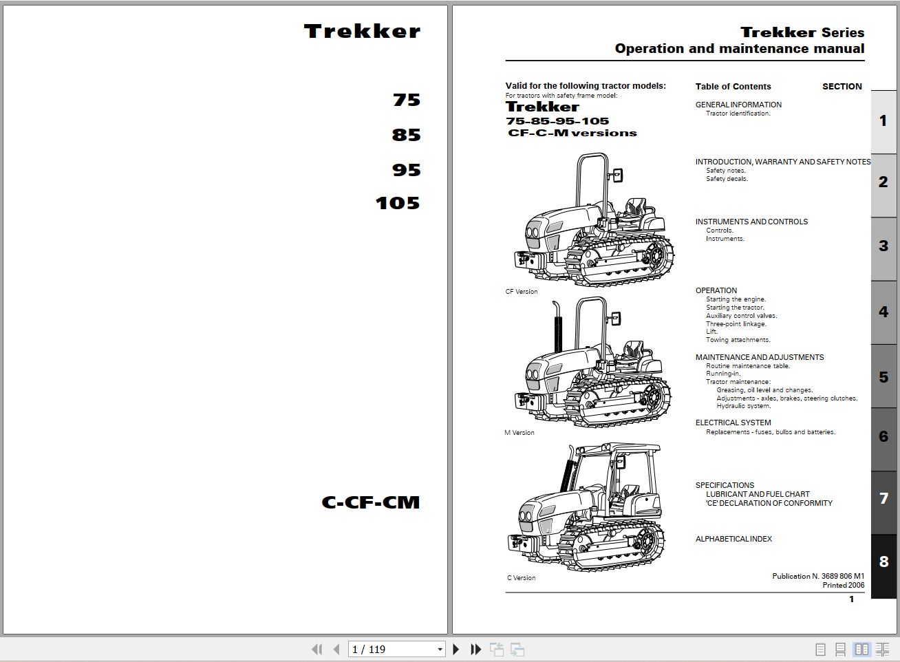 Landini Tractor Trekker 75C to 105CM Operators Maintenance Manual 3689806M1 EN 1