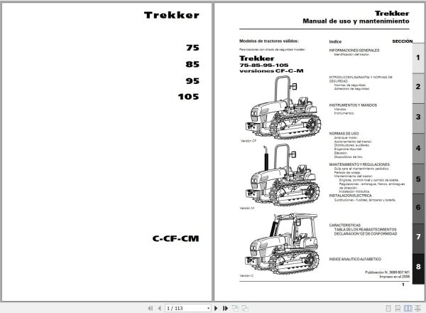 Landini Tractor Trekker 75C to 105CM Operators Maintenance Manual 3689807M1 ES 1