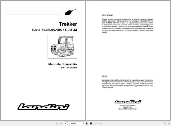 Landini Tractor Trekker 75C to 105M Service Manual 3662269M3 IT 1