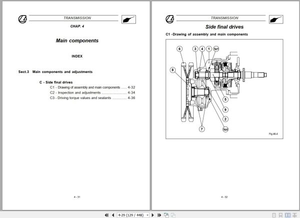 Landini Tractor Trekker 75C to 105M Service Manual 3662270M3 EN 2