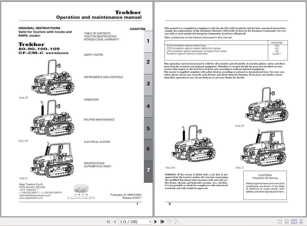 Landini Tractor Trekker 80CF to 105C Operators Maintenance Manual 6506516M1 EN 1