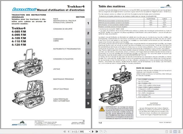 Landini Tractor Trekker4 4 085 to 4 120 F M Operators Maintenance Manual 6696768A1 FR 1