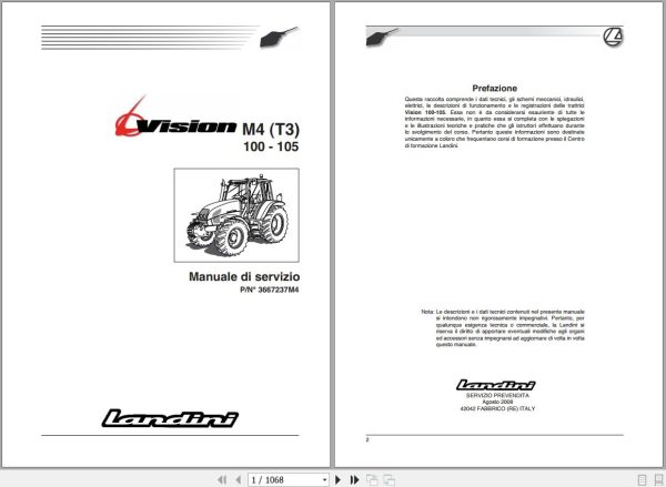 Landini Tractor Vision 100 105 M4 Tier3 Service Manual 3667237M4 IT 1