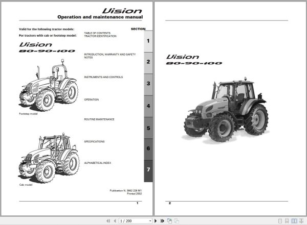 Landini Tractor Vision 80 90 100 Operators Maintenance Manual 3662226M1 EN 1