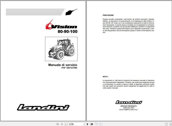 Landini Tractor Vision 80 90 100 Service Manual 3667237M2 IT 1