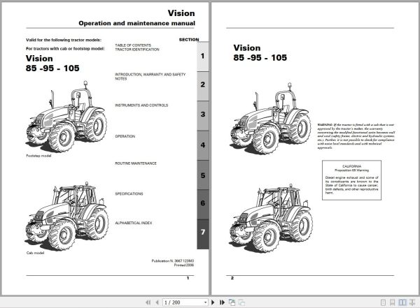 Landini Tractor Vision 85 95 105 Operators Maintenance Manual 3667123M3 EN 1
