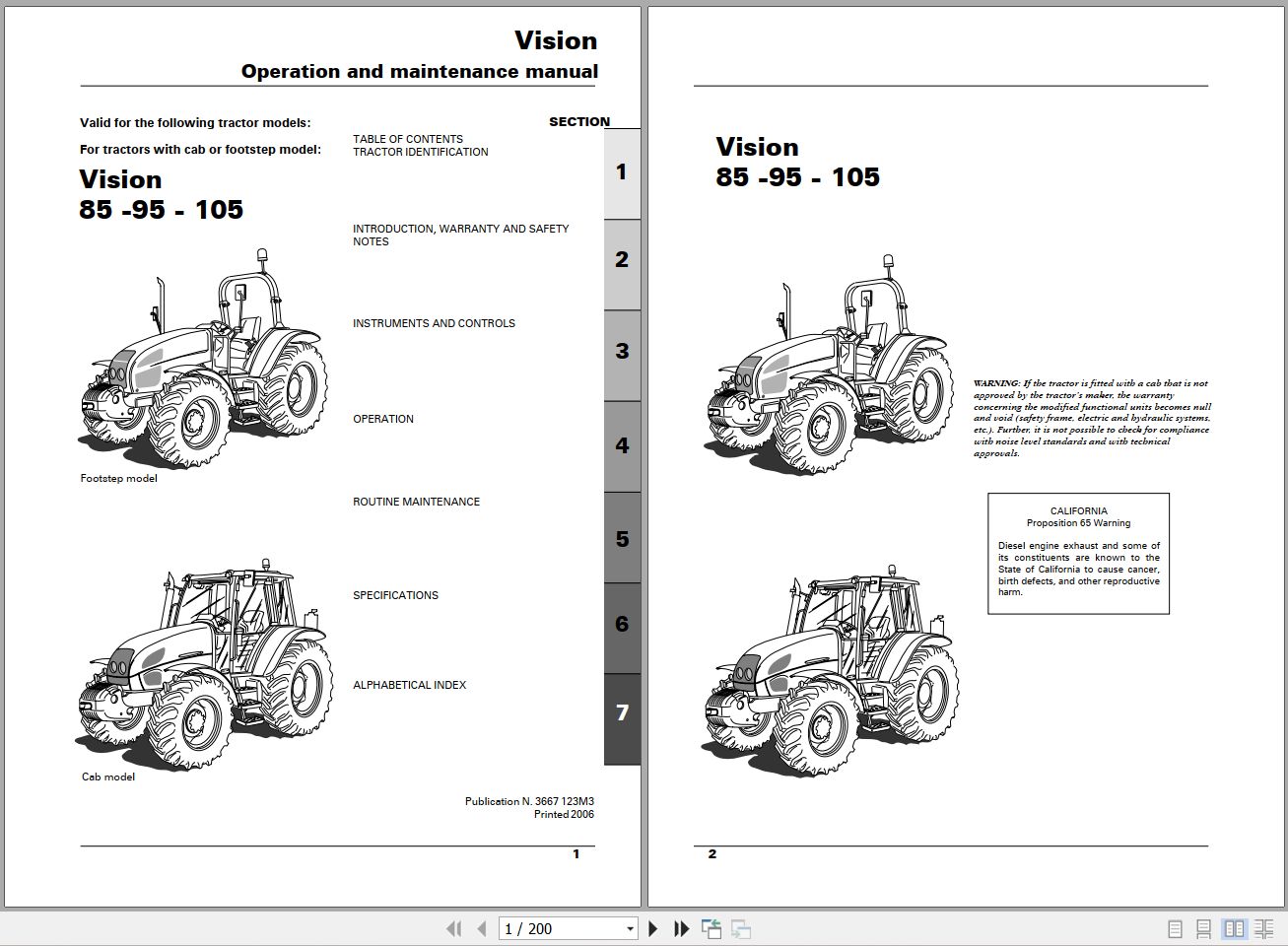 Landini Tractor Vision 85 95 105 Operators Maintenance Manual 3667123M3 EN 1