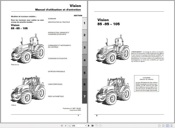 Landini Tractor Vision 85 95 105 Operators Maintenance Manual 3667136M3 FR 1