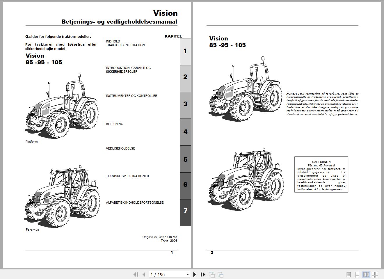 Landini Tractor Vision 85 95 105 Operators Maintenance Manual 3667415M3 DA 1