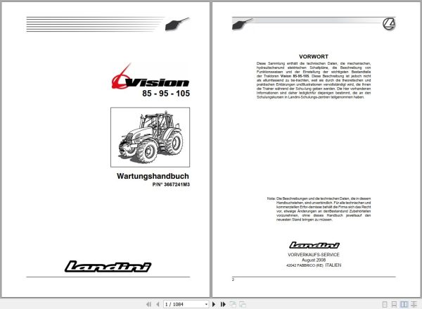 Landini Tractor Vision 85 95 105 Service Manual 3667241M3 DE 1