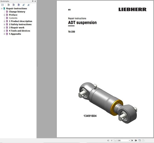 Liebherr ADT Suspension TA230 Repair Instructions 13491604 1