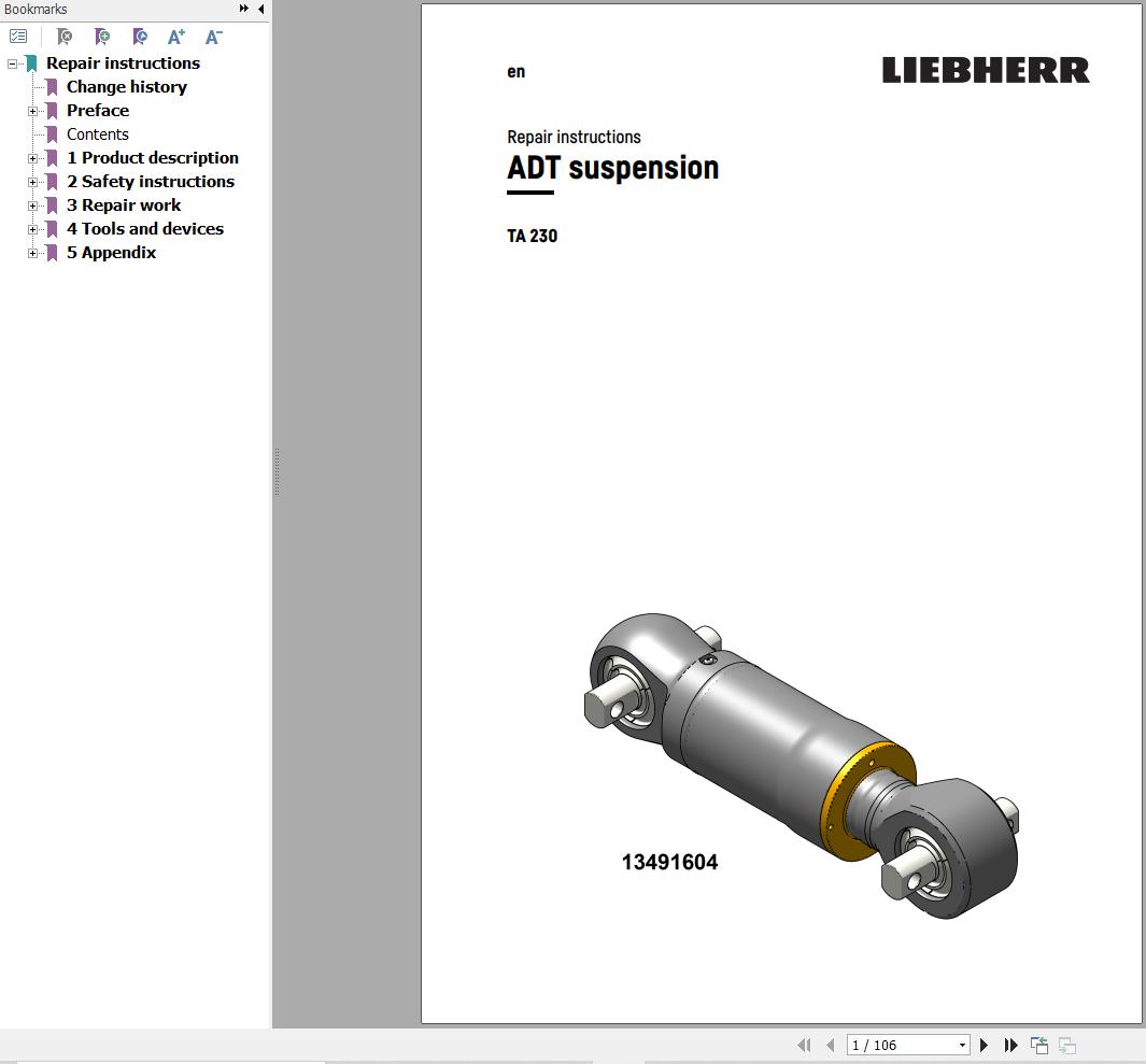 Liebherr ADT Suspension TA230 Repair Instructions 13491604 1