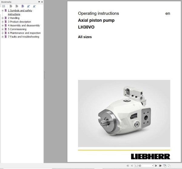 Liebherr Axial Piston Pump LH30VO All Sizes Operating Instruction 1