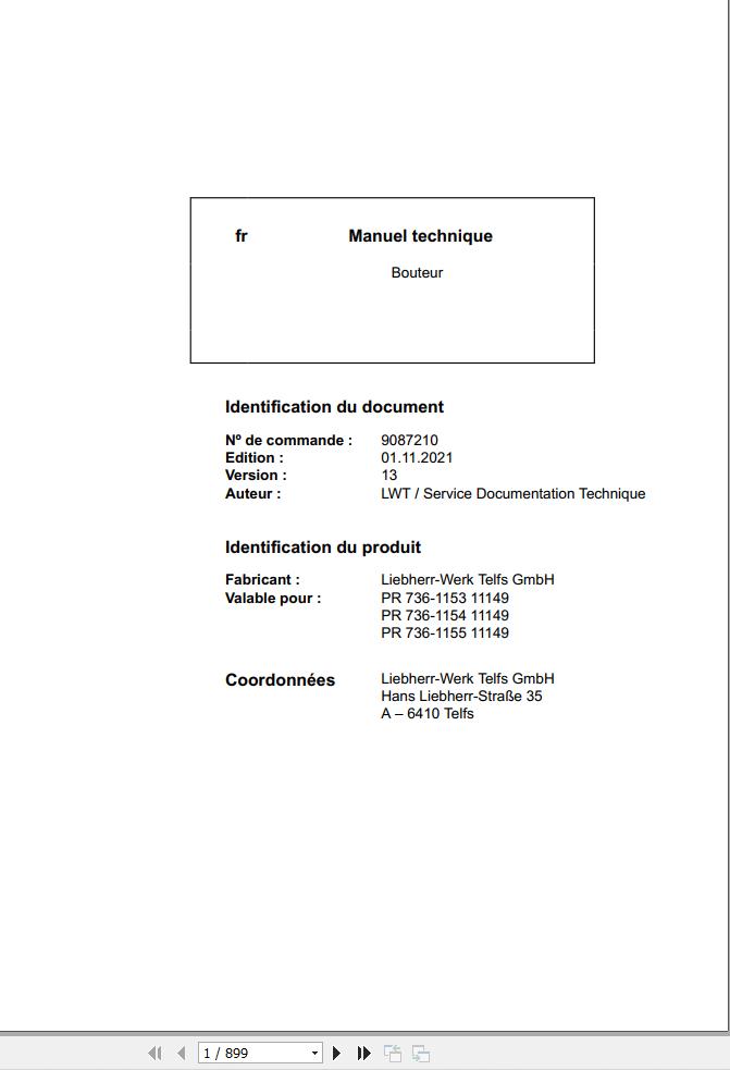 Liebherr Bulldozer PR736 1153 PR736 1154 PR736 1155 Technical Manual FR 1