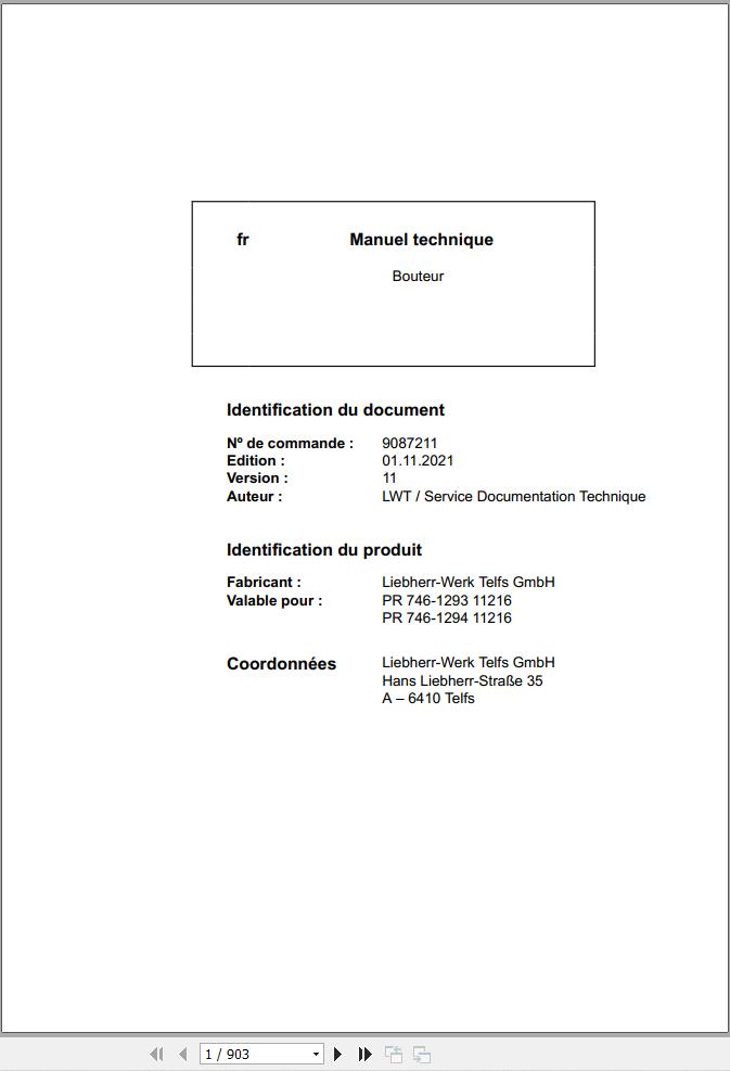 Liebherr Bulldozer PR746 1293 PR746 1294 Technical Manual FR 1