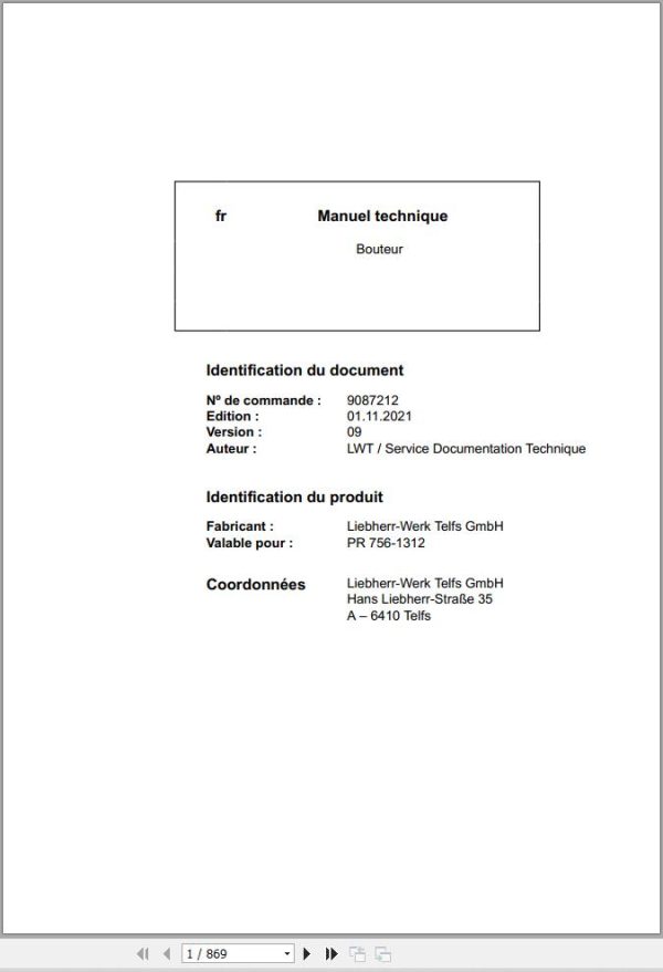 Liebherr Bulldozer PR756 1312 Technical Manual FR 1
