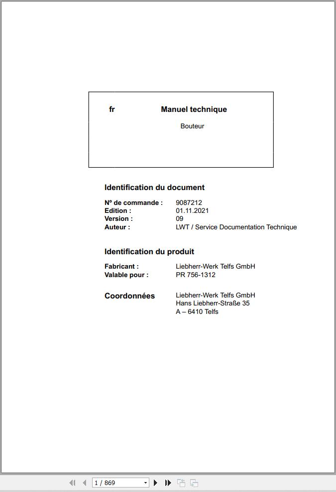 Liebherr Bulldozer PR756 1312 Technical Manual FR 1