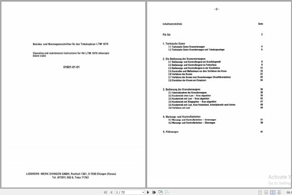 Liebherr Crane LTM1080N LTM1070 Z22395 Operating And Maintenance Instructions 1