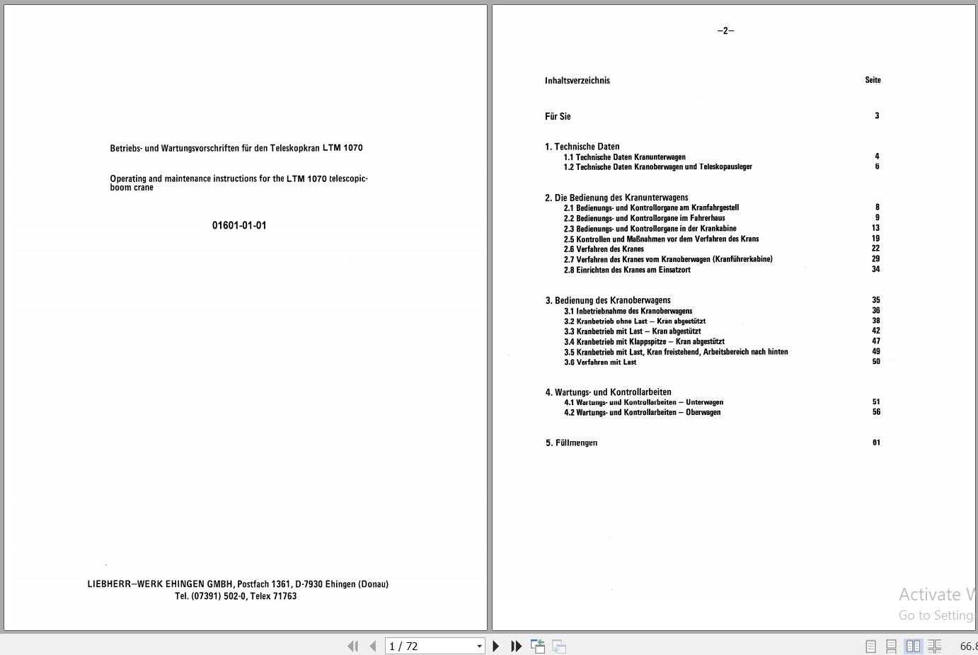 Liebherr Crane LTM1080N LTM1070 Z22395 Operating And Maintenance Instructions 1
