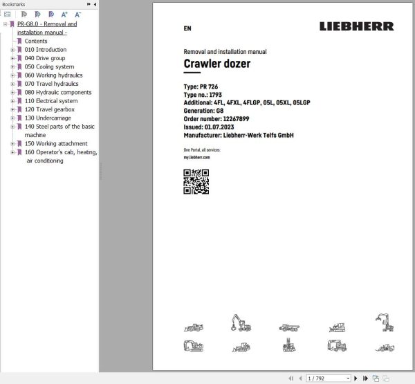 Liebherr Crawler Dozer PR726 1793 Removal And Installation Manual 12267899 2023 1