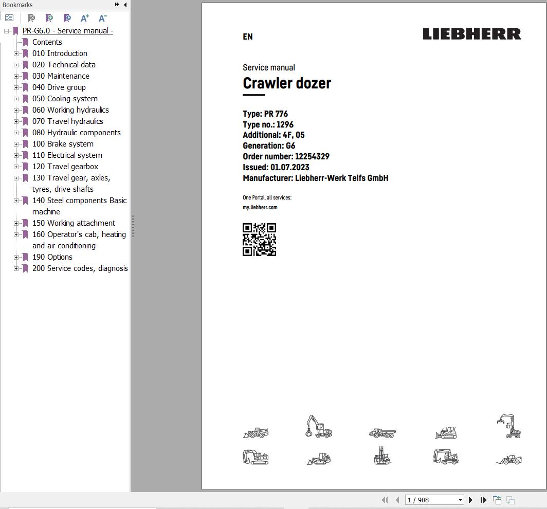 Liebherr Crawler Dozer PR776 1296 Service Manual 12254329 1