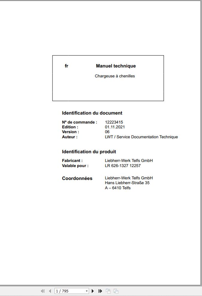 Liebherr Crawler Loader LR626 1327 Technical Manual FR 1