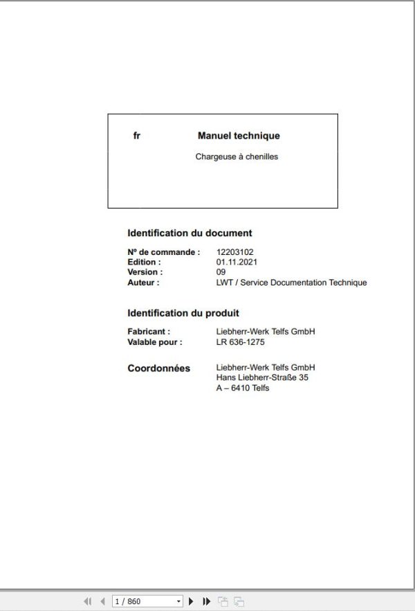 Liebherr Crawler Loader LR636 1275 Technical Manual FR 1