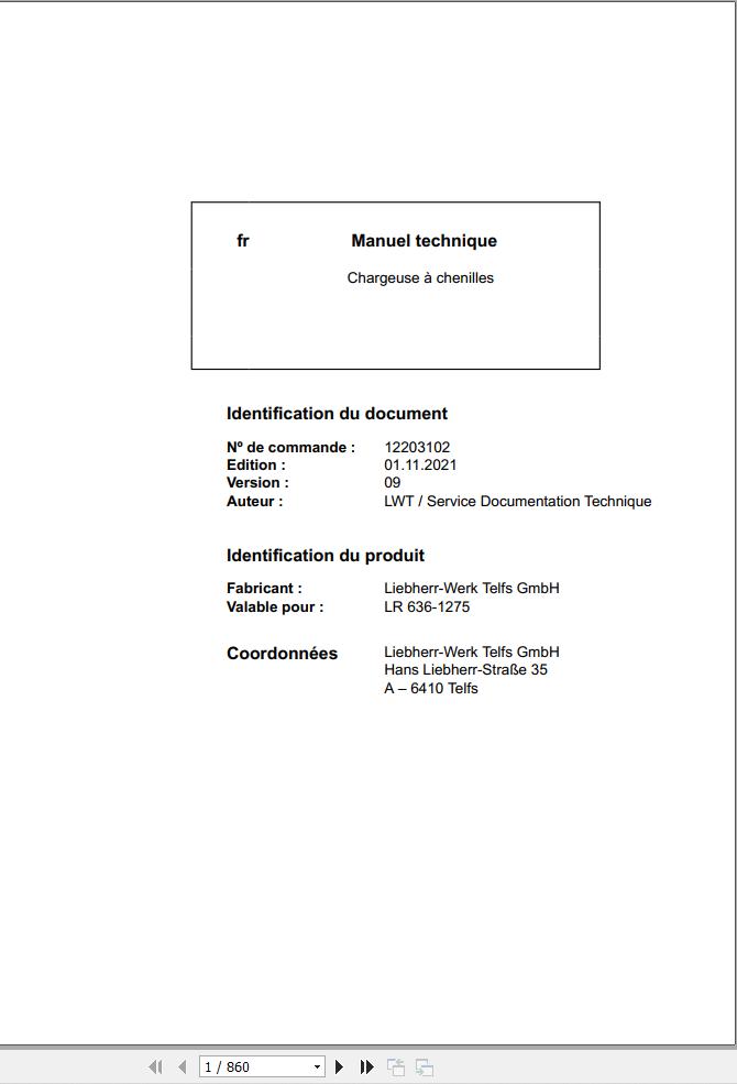 Liebherr Crawler Loader LR636 1275 Technical Manual FR 1