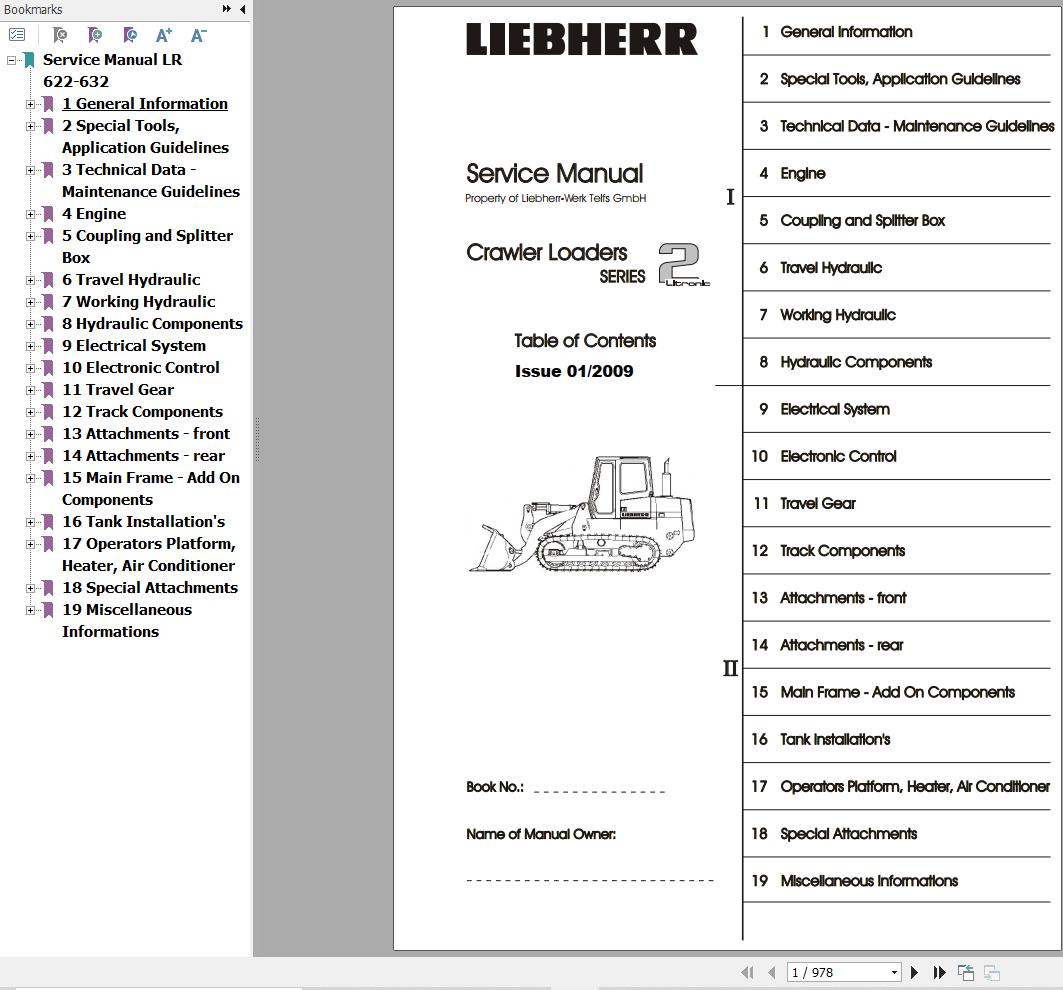 Liebherr Crawler Loaders LR622 LR622B LR632B LR632 Service Manual 1