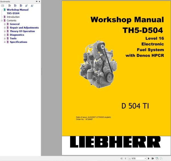 Liebherr Electronic Fuel Systems TH5 D504 Workshop Manual 9739487 1
