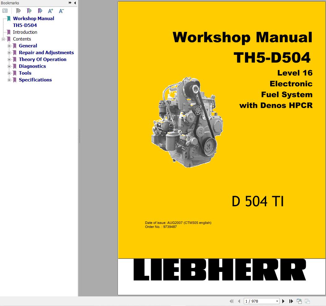 Liebherr Electronic Fuel Systems TH5 D504 Workshop Manual 9739487 1
