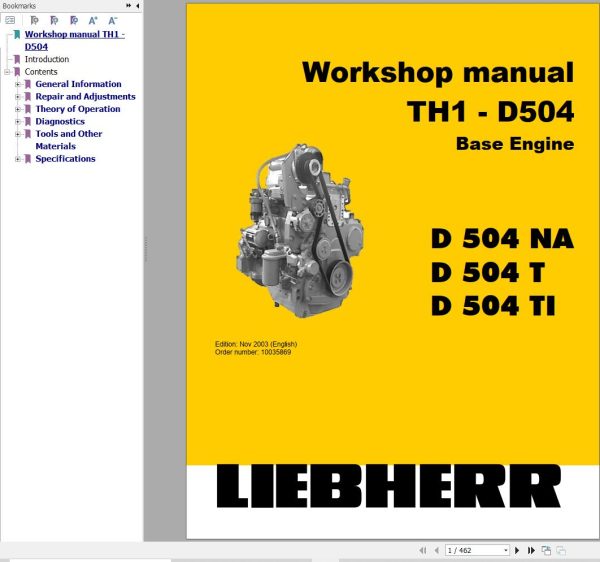 Liebherr Engine D504NA D504T D504TI Workshop Manual 10035869 1