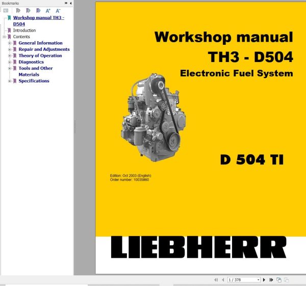 Liebherr Engine D504TI Electronic Fuel Systems Workshop Manual 10035860 1