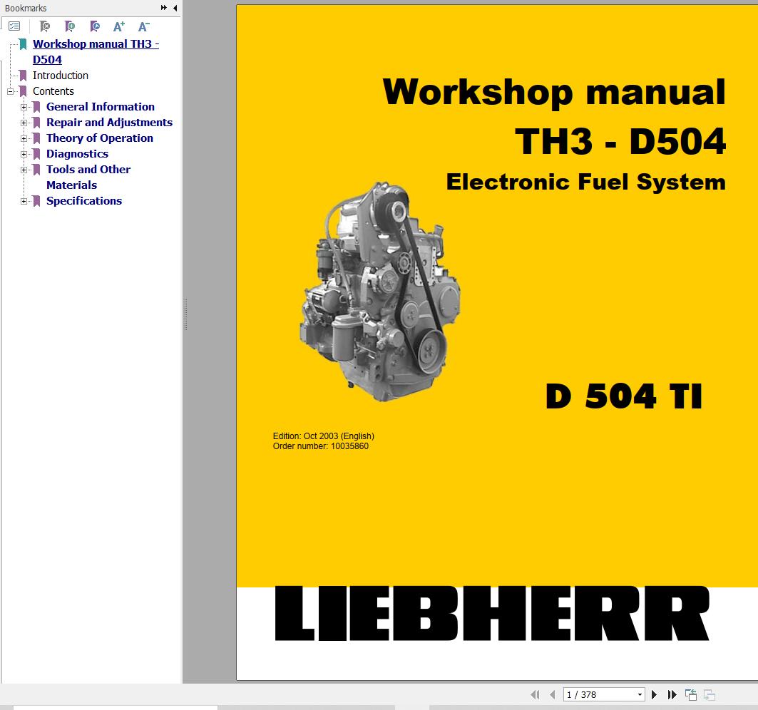Liebherr Engine D504TI Electronic Fuel Systems Workshop Manual 10035860 1