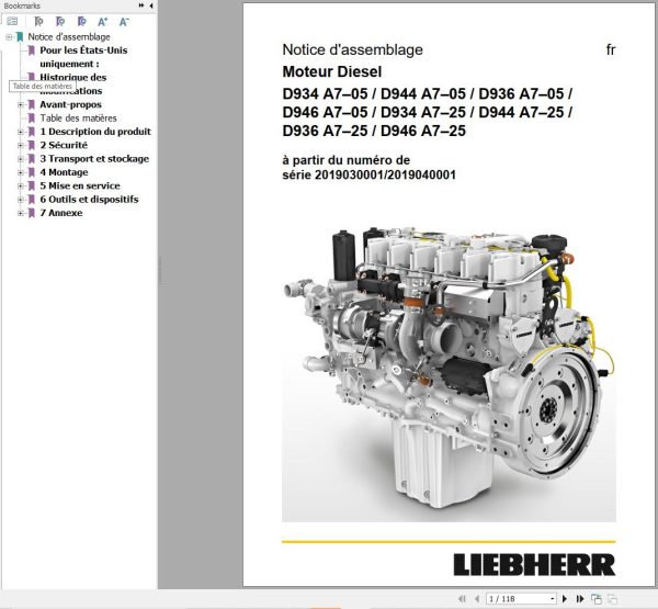 Liebherr Engine D934 A7 05 to D946 A7 25 Assembly Instructions Manual 13581896 FR 1