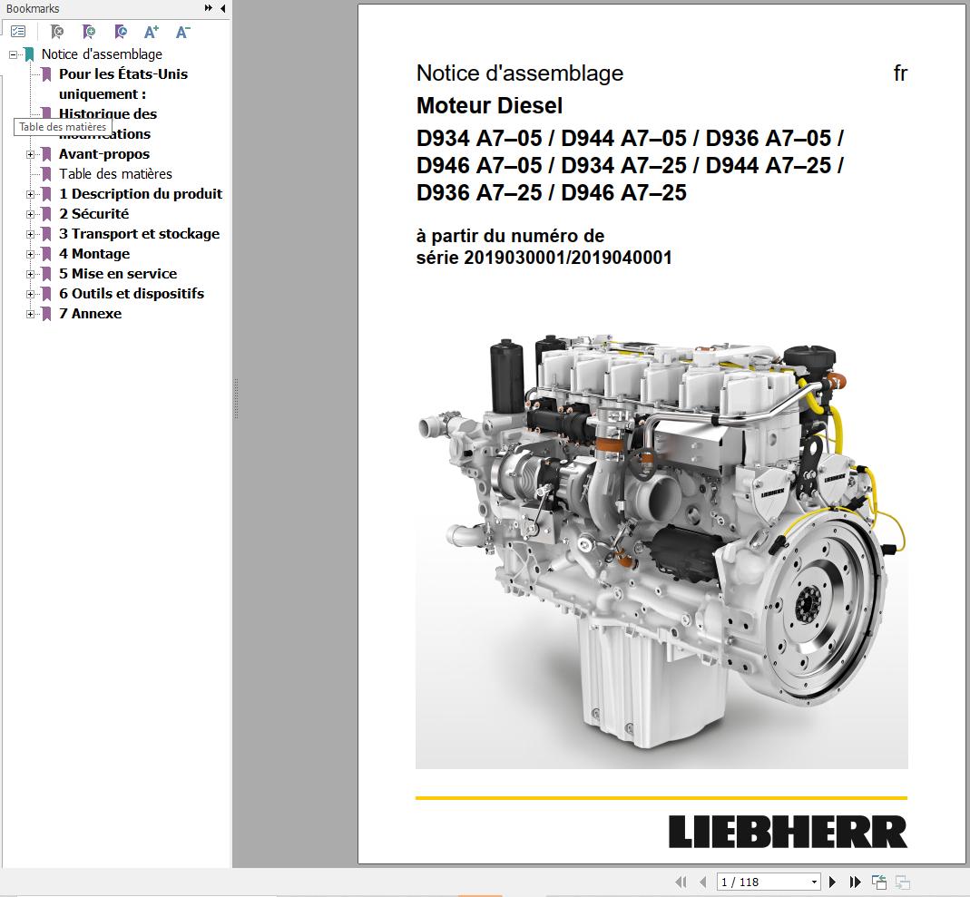 Liebherr Engine D934 A7 05 to D946 A7 25 Assembly Instructions Manual 13581896 FR 1