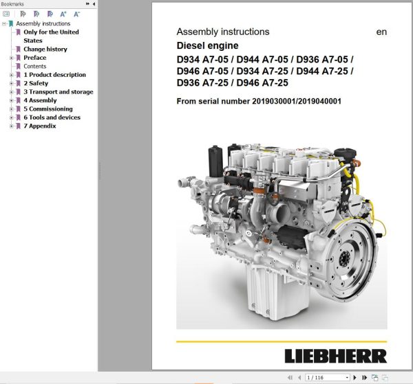 Liebherr Engine D934 A7 05 to D946 A7 25 Assembly Instructions Manual 13581899 1