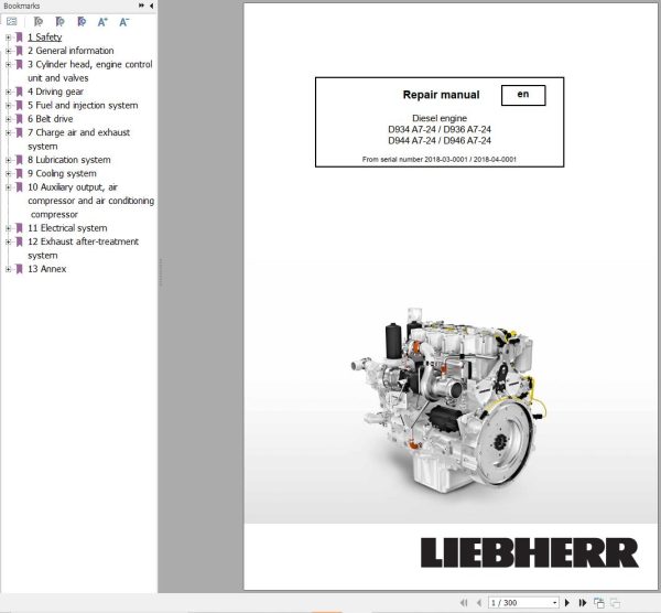 Liebherr Engine D934 A7 24 to D946 A7 24 Repair Manual 13581665 1