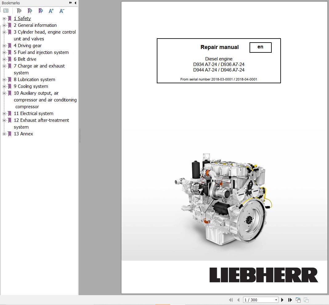 Liebherr Engine D934 A7 24 to D946 A7 24 Repair Manual 13581665 1