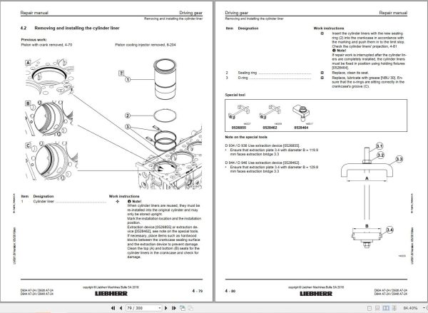 Liebherr Engine D934 A7 24 to D946 A7 24 Repair Manual 13581665 2