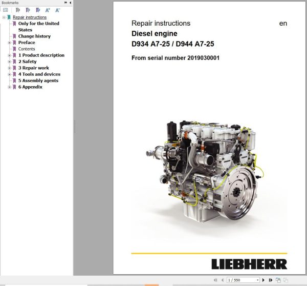 Liebherr Engine D934 A7 25 D944 A7 25 Repair Instructions Manual 13563708 1