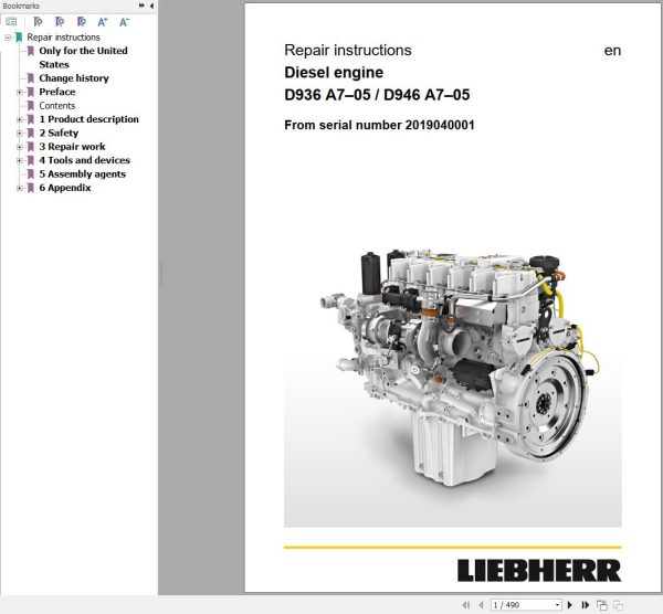 Liebherr Engine D936 A7â€“05 D946 A7â€“05 Repair Instructions Manual 13727842 1